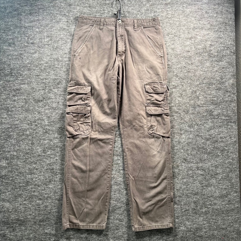 Wrangler Authentics Mens Cargo Pants 32x32 Gray Brown Cotton Twill 10ZM6BLAH
